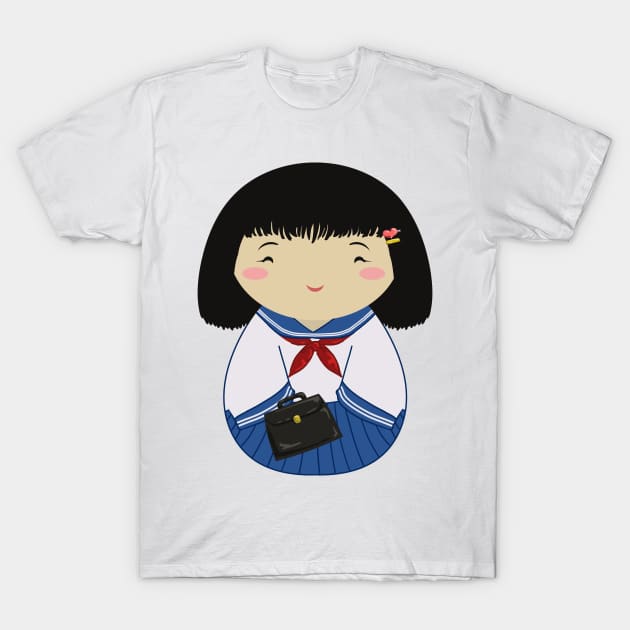 Kokeshi School Girl T-Shirt by Thedustyphoenix